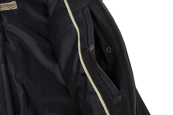 MMCC Men's Ducktail Black Leather Motorcycle Vest - MV3520
