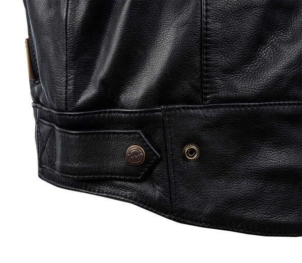 MMCC Men's Ducktail Black Leather Motorcycle Vest - MV3520