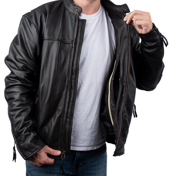 MMCC Men's Black Leather Motorcycle Jacket - MV5020