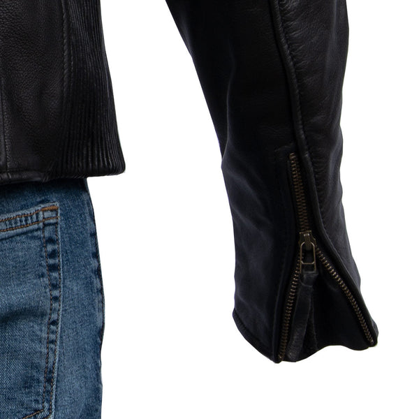 MMCC Men's Black Leather Motorcycle Jacket - MV5020