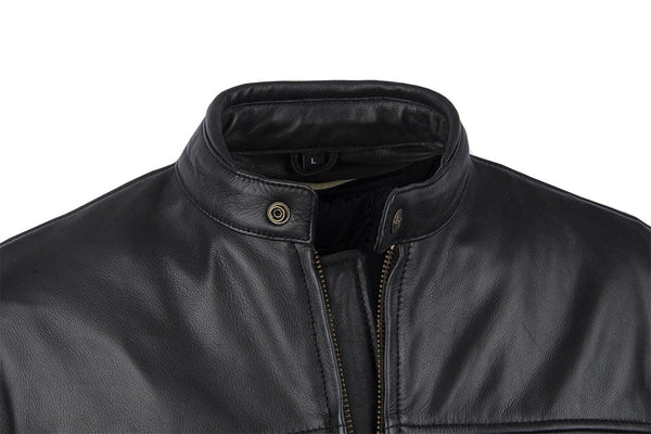 MMCC Men's Black Leather Motorcycle Jacket - MV5020