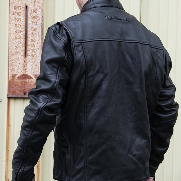 MMCC Men's Black Leather Motorcycle Jacket - MV5020