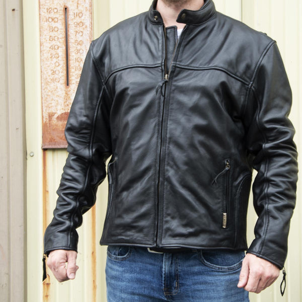 MMCC Men's Black Leather Motorcycle Jacket - MV5020