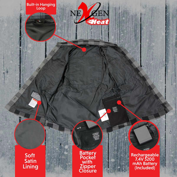 Nexgen Heat Women's NXL2601SET Bonnie Black/Grey Heated Flannel Shirt -for Winter Cold Weather Riding Outdoor Activities