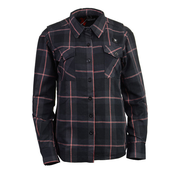 Nexgen Heat Nxl2602set Women's 'Bonnie' Black Grey Red Heated Flannel Long Sleeve Shirt (Rechargeable Battery Pack Included)