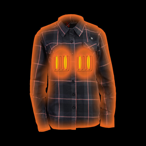 Nexgen Heat Nxl2602set Women's 'Bonnie' Black Grey Red Heated Flannel Long Sleeve Shirt (Rechargeable Battery Pack Included)
