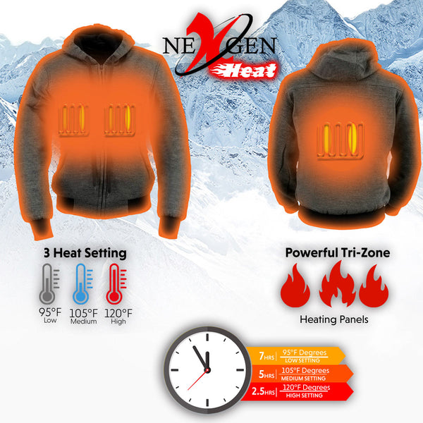 Nexgen Heat Women's Heated Hoodie Jacket - MPL2713SET Grey | 3 Level Motorcycle Riding, Winter Ready, Outdoors Use