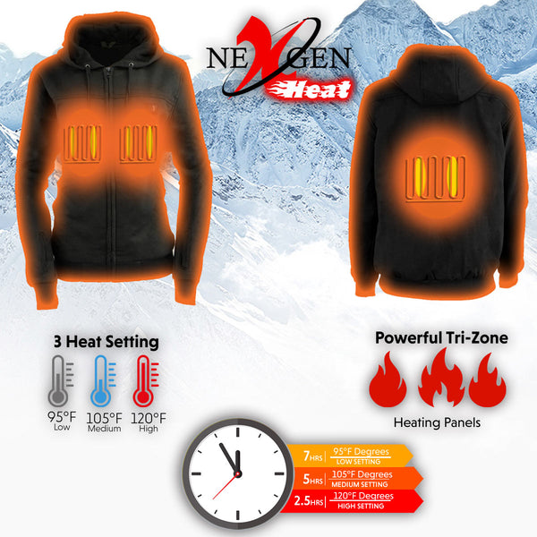 Nexgen Heat MPL2717DUAL Women's Black Heated Hoodie w/ Dual Power Technology - Jacket for Winter w/ Battery Pack