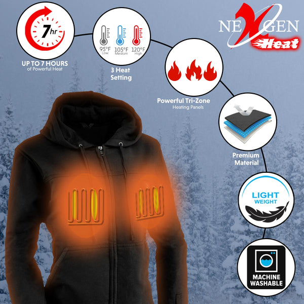Nexgen Heat NXLL2717DUAL Women's Grey Heated Hoodie w/ Dual Power Technology - Jacket for Winter w/ Battery Pack