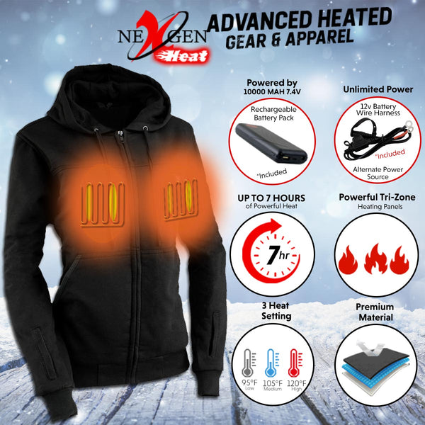 Nexgen Heat MPL2717DUAL Women's Black Heated Hoodie w/ Dual Power Technology - Jacket for Winter w/ Battery Pack