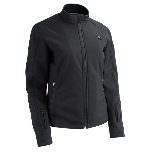 Nexgen Heat NXL2760SET Women's ‘Storm’ Black Soft Shell Zipper Front Heated Jacket (Included 10000mAh Battery Pack)