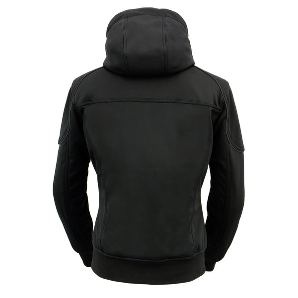 Nexgen Heat MPL2761SET Women's Black Soft Shell Racing Style Heated Jacket Powered by Rechargeable 10000mAh Battery Included
