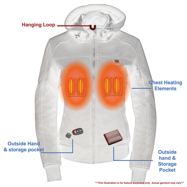 Nexgen Heat MPL2761SET Women's Black Soft Shell Racing Style Heated Jacket Powered by Rechargeable 10000mAh Battery Included