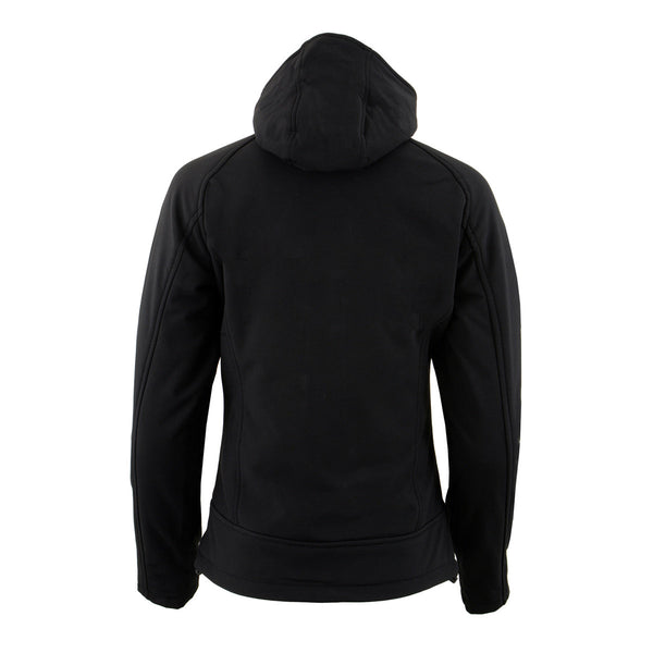 NexGen NXL2767SET Women's 'Ruffled' Black Heated Soft Shell Hooded Jacket (Rechargeable Battery Pack Included)