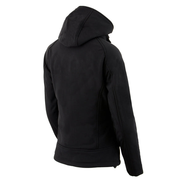 NexGen NXL2767SET Women's 'Ruffled' Black Heated Soft Shell Hooded Jacket (Rechargeable Battery Pack Included)