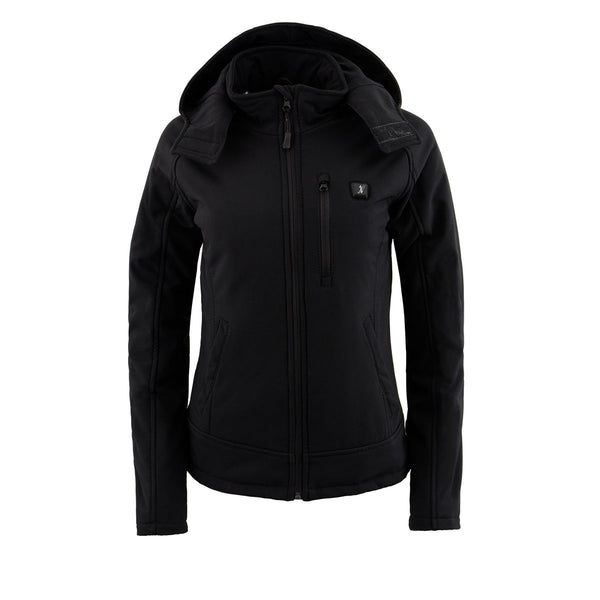 Nexgen Heat MPL2767SET Women's Black Soft Shell Heated Jacket with Detachable Hood (Included Rechargeable 10000mAh Battery)