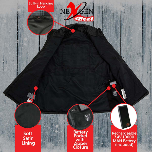 NexGen NXL4301SET Ladies 'Puffed' Black ‘Heated’ Textile Vest (Rechargeable Battery Pack Included)