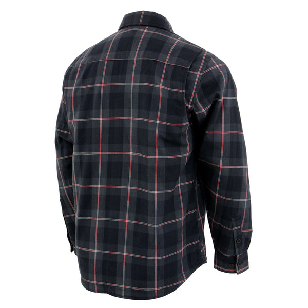 Nexgen Heat Nxm1602set Men's 'Riffraff' Black, Grey/Red Heated Flannel Long Sleeve Shirt (Rechargeable Battery Pack Included)