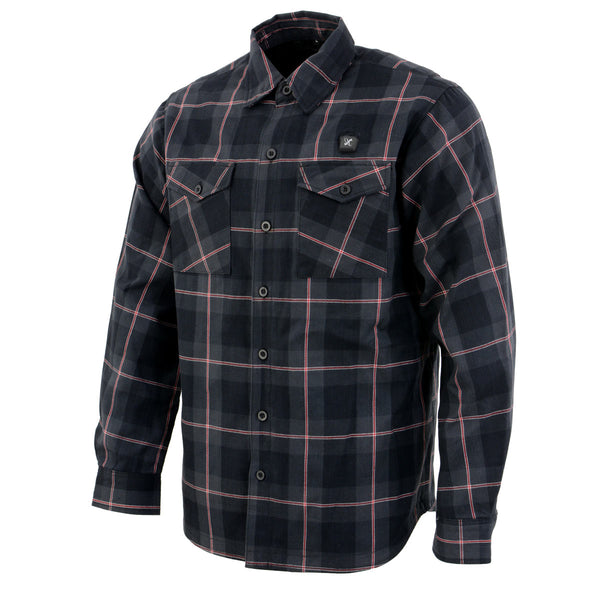 Nexgen Heat Nxm1602set Men's 'Riffraff' Black, Grey/Red Heated Flannel Long Sleeve Shirt (Rechargeable Battery Pack Included)