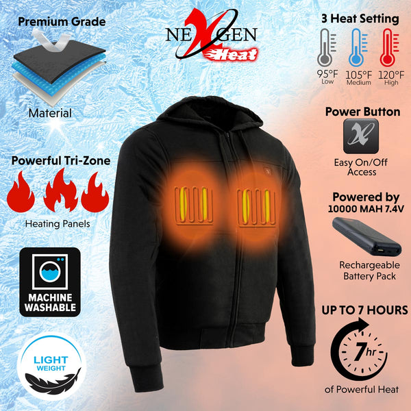 Nexgen Heat Men’s Heated Sweatshirt Hoodie – Black Cold-Weather Gear for Riding & Outdoor NXM1713SET