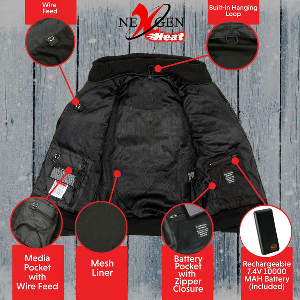 Nexgen Heat Men’s Black Heated Hoodie Jacket – Winter Motorcycle Riding Gear for Cold Outdoors MPM1713SET