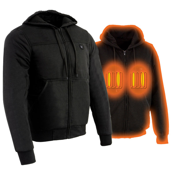 Nexgen Heat MPM1713SET Men's Heated Hoodie - Black Zipper Front Sweatshirt Jacket for Winter Outdoor Activities
