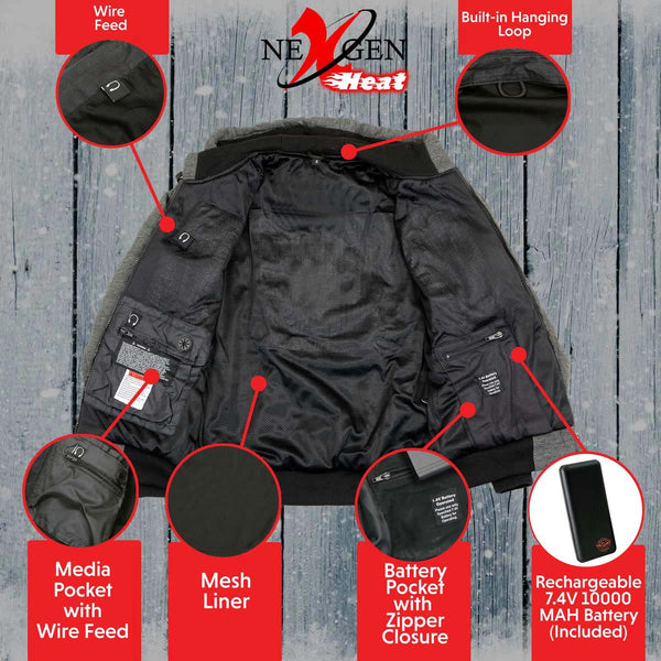 Nexgen Heat Men’s Heated Sweatshirt Hoodie – Grey Cold-Weather Gear for Riding & Outdoor NXM1713SET