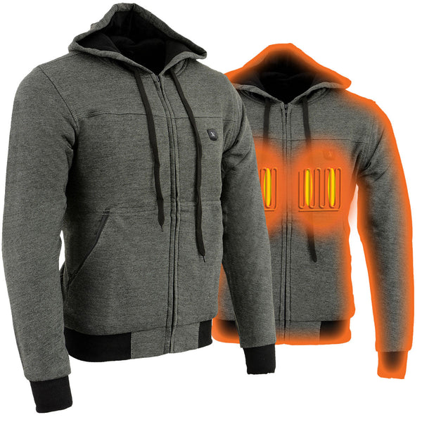 Nexgen Heat MPM1713SET Men's Heated Hoodie - Black Zipper Front Sweatshirt Jacket for Winter Outdoor Activities
