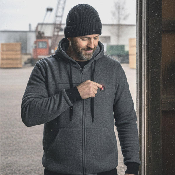 Nexgen Heat Men’s Heated Sweatshirt Hoodie – Grey Cold-Weather Gear for Riding & Outdoor NXM1713SET