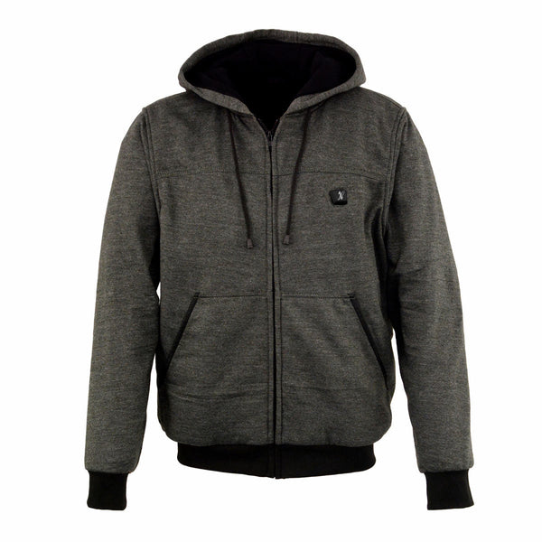Nexgen Heat NXM1717DUAL Men's Grey Heated Hoodie w/ Dual Power Technology - Biker Jacket for Winter w/Battery Pack