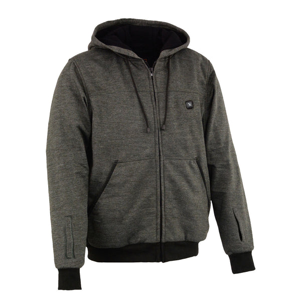 Nexgen Heat NXM1717DUAL Men's Grey Heated Hoodie w/ Dual Power Technology - Biker Jacket for Winter w/Battery Pack