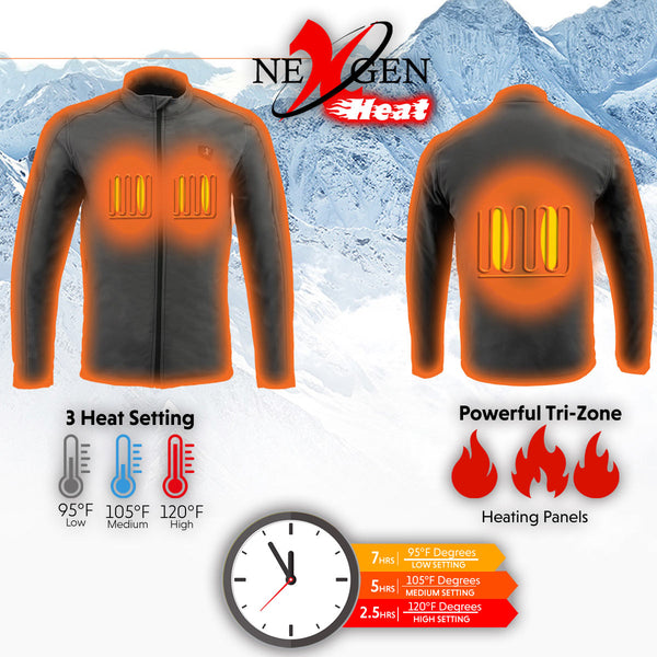 Nexgen Heat MPM1762SET Men’s Grey Soft Shell Heated Jacket - Standup Collar - for Winter Cold Weather Riding Outdoors