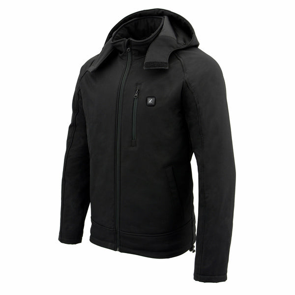 Nexgen Heat MPM1767SET Men's Black 'Heated' Soft Shell Hooded Zipper Front Jacket (Rechargeable Battery Pack Included)