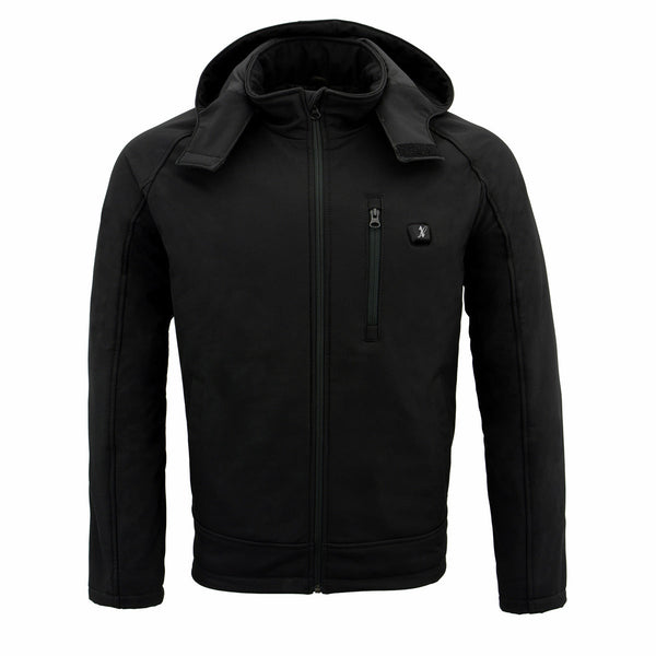 Nexgen Heat MPM1767SET Men's Black 'Heated' Soft Shell Hooded Zipper Front Jacket (Rechargeable Battery Pack Included)