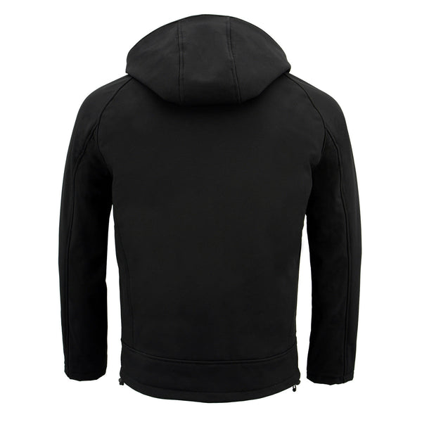 Nexgen Heat MPM1767SET Men's Black 'Heated' Soft Shell Hooded Zipper Front Jacket (Rechargeable Battery Pack Included)