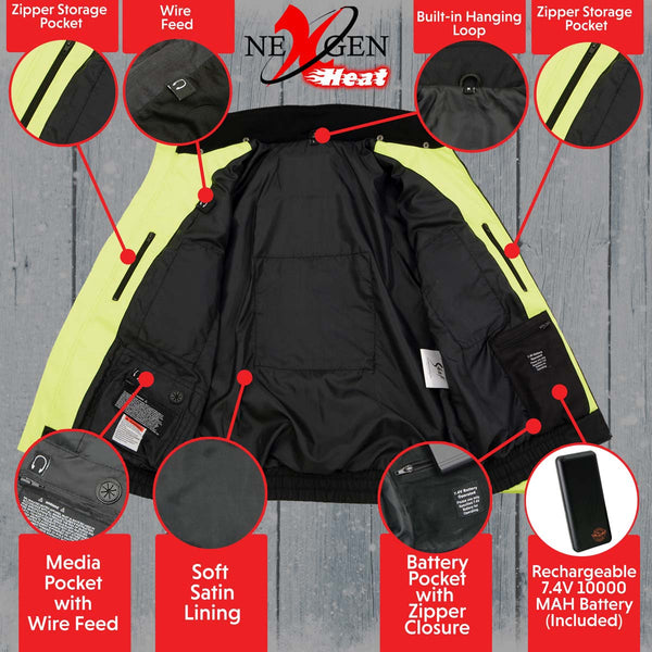 Nexgen Heat MPL2773SET Women's Heated Zippered Hoodie High-Viz Reflective - for Riding Hiking Winter Outdoor Activities