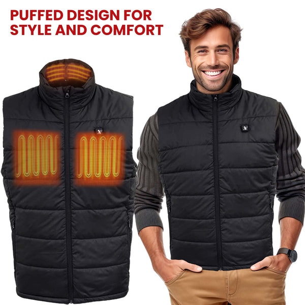 NexGen NXM3301SET Men's 'Puffed' Black Heated Textile Vest (Rechargeable Battery Pack Included)