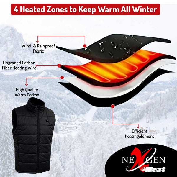 NexGen NXM3301SET Men's 'Puffed' Black Heated Textile Vest (Rechargeable Battery Pack Included)