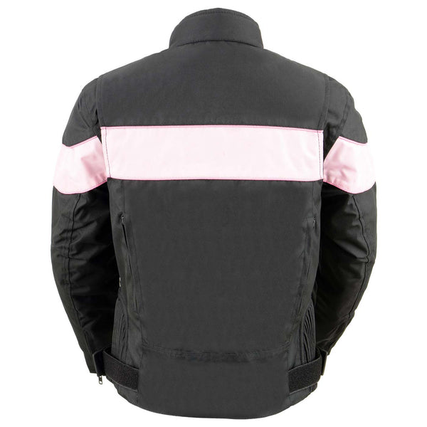 Milwaukee Leather SH2261 Women's Lightweight Black and Pink Textile Motorcycle Jacket with Reflective Piping