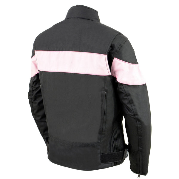 Milwaukee Leather SH2261 Women's Lightweight Black and Pink Textile Motorcycle Jacket with Reflective Piping