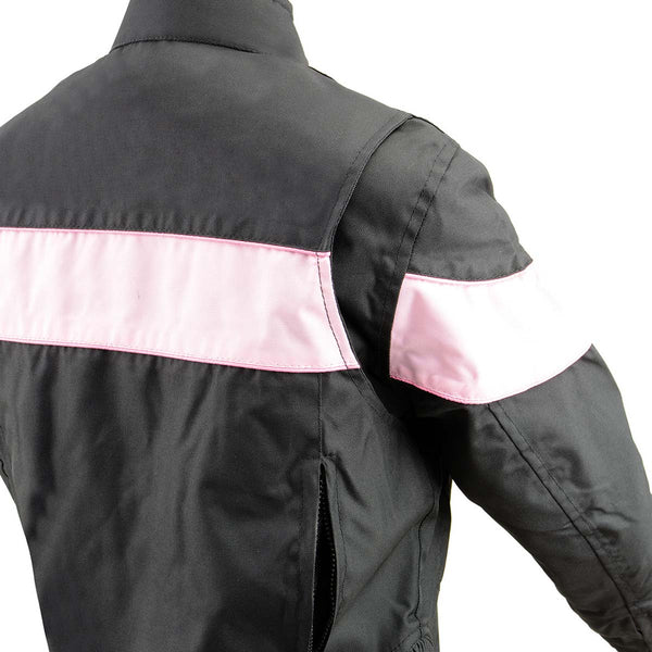 Milwaukee Leather SH2261 Women's Lightweight Black and Pink Textile Motorcycle Jacket with Reflective Piping