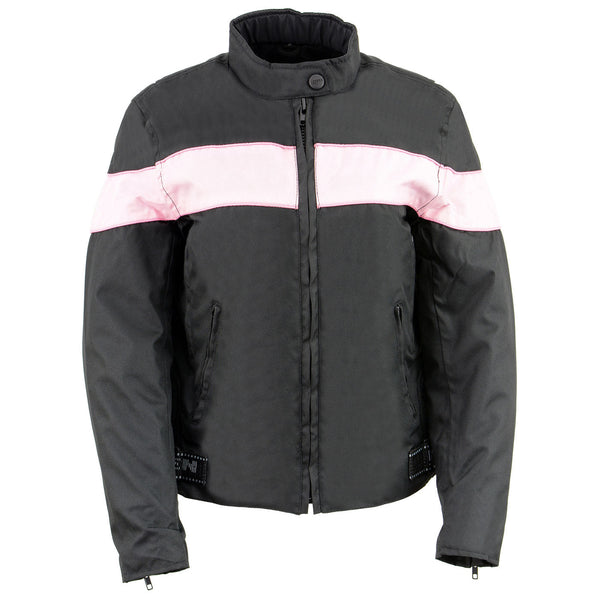 Milwaukee Leather SH2261 Women's Lightweight Black and Pink Textile Motorcycle Jacket with Reflective Piping