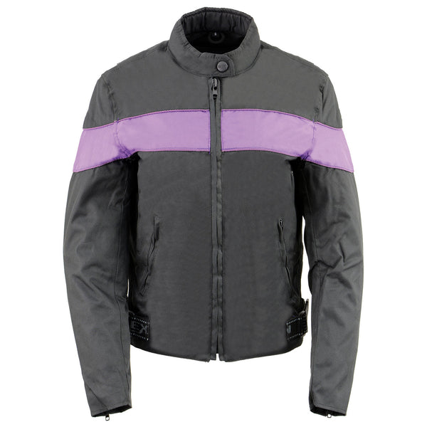Milwaukee Leather SH2261 Women's Black and Purple Textile Lightweight Motorcycle Jacket with Reflective Piping