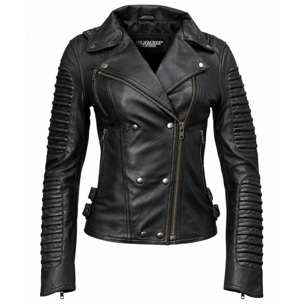Milwaukee Leather Women's Velvet Vixen Black Naked Lambskin Moto Jacket - SFL2802