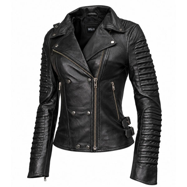Milwaukee Leather Women's Velvet Vixen Black Naked Lambskin Moto Jacket - SFL2802