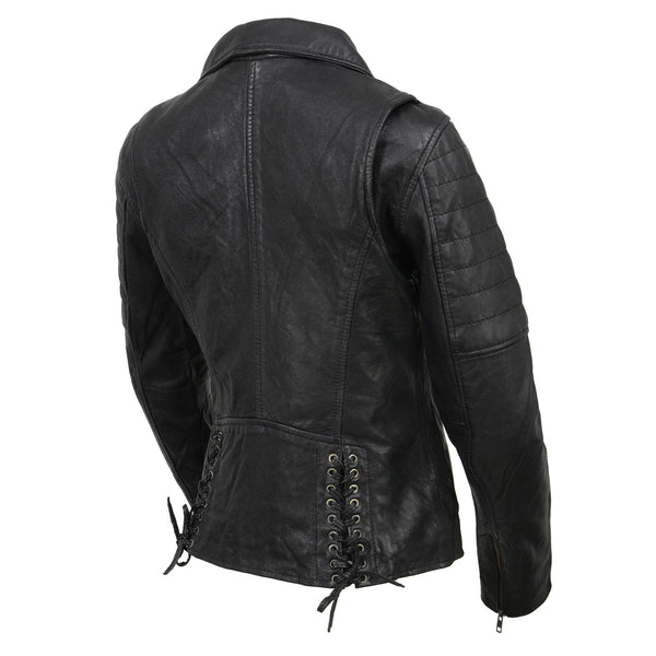 Milwaukee Leather Black Vintage Motorcycle Inspired Vegan Tan Fashion Leather Jacket for Women SFL2812