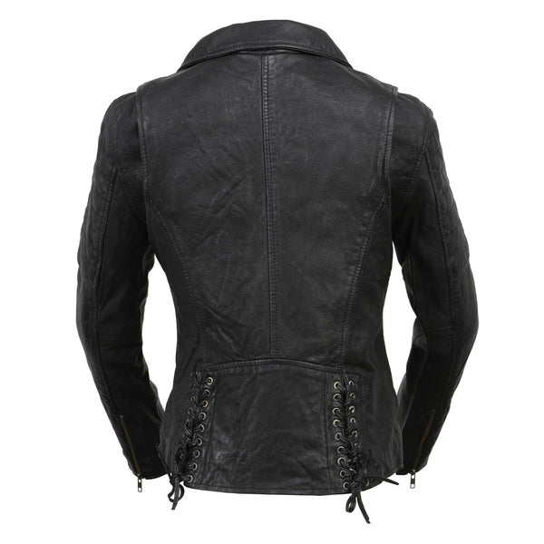 Milwaukee Leather Black Vintage Motorcycle Inspired Vegan Tan Fashion Leather Jacket for Women SFL2812