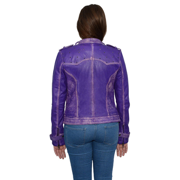 Milwaukee Leather Women's Maiden Purple Premium Sheepskin Motorcycle Fashion Leather Jacket - SFL2840