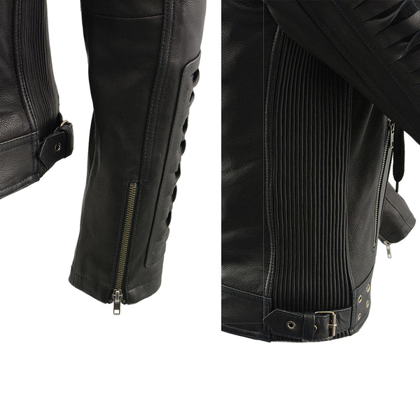 Milwaukee Leather SFL2865 Women's Black Scuba Style Fashion Casual Leather Jacket with Hoodie