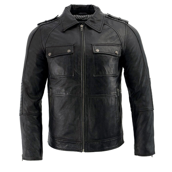 Milwaukee Leather SFM1810 Men's Black Lambskin Patch Pocket Leather Jacket